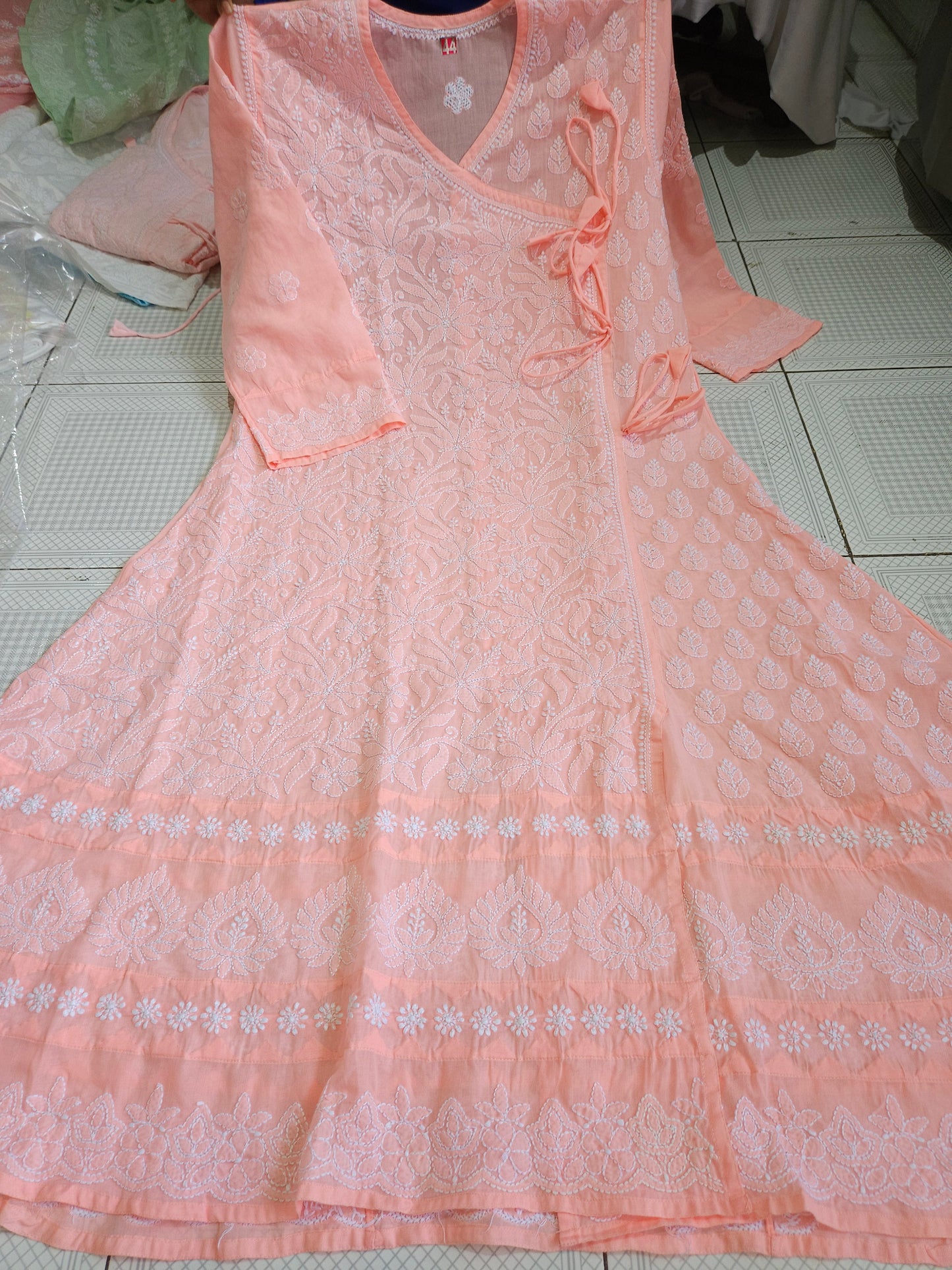 Soft Cotton Voil Angrakha Kurti (Gajari Peach)