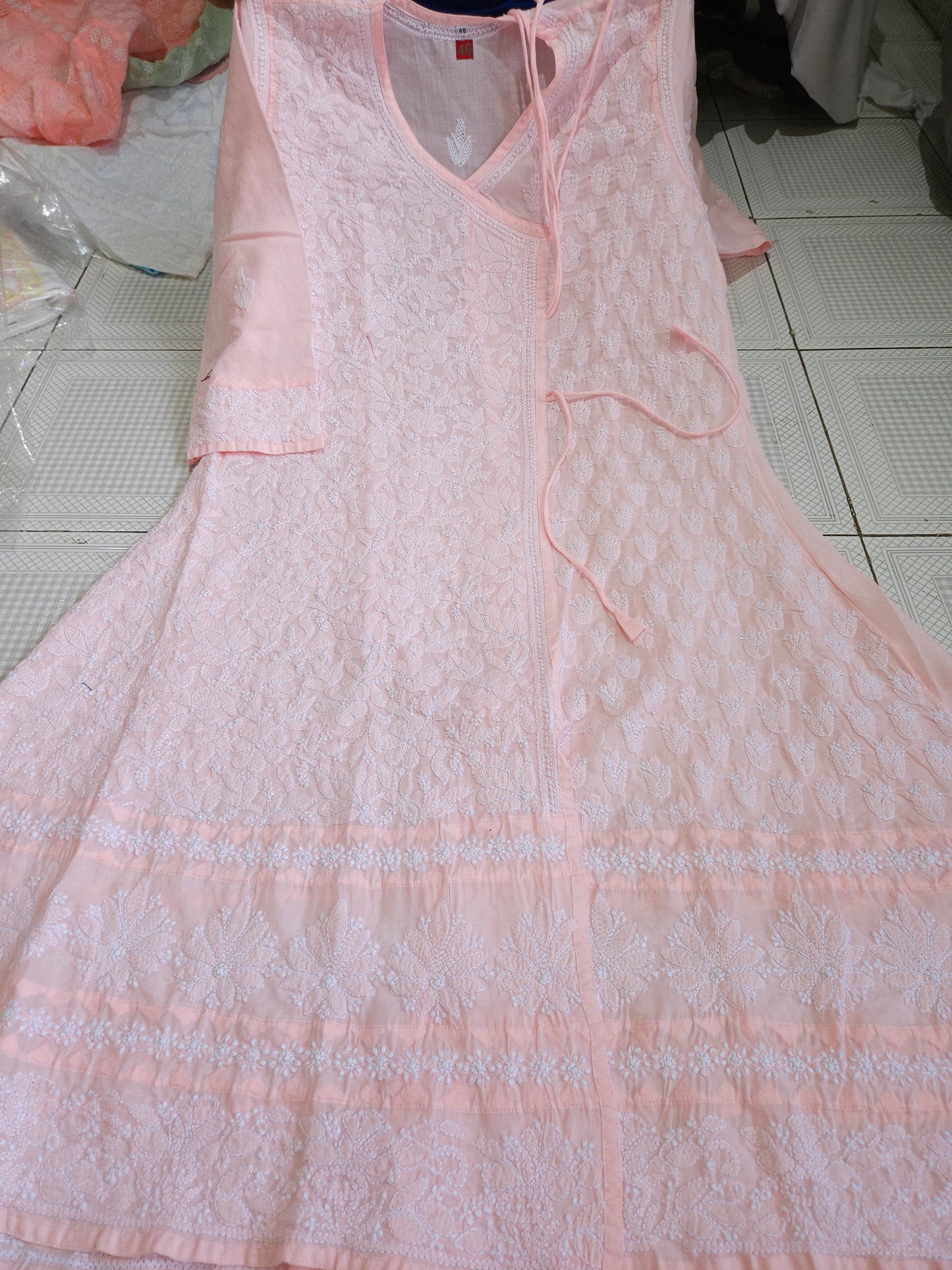 Soft Cotton Voil Angrakha Kurti (Soft Pink)