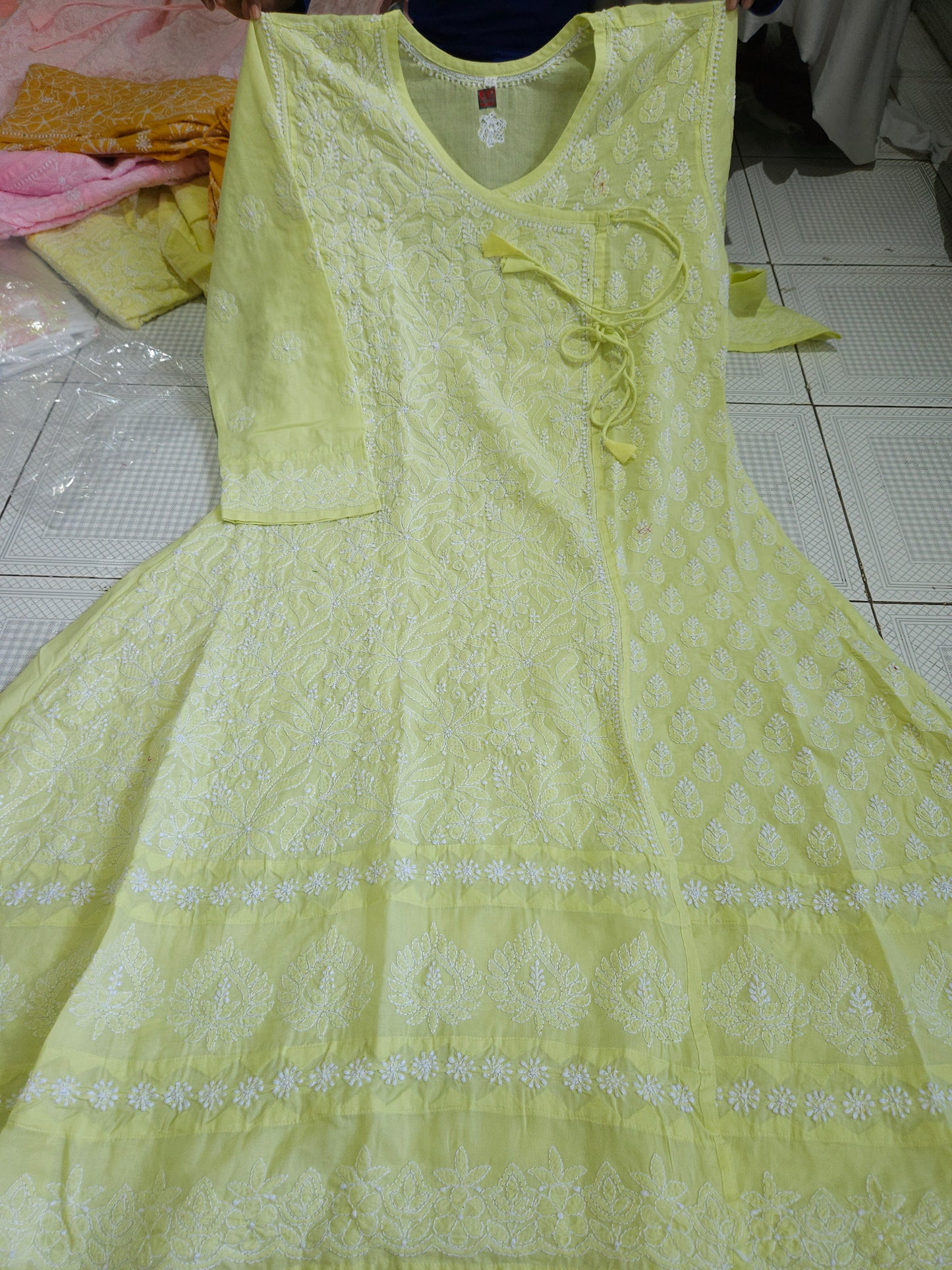 Soft Cotton Voil Angrakha Kurti (Mint Green)