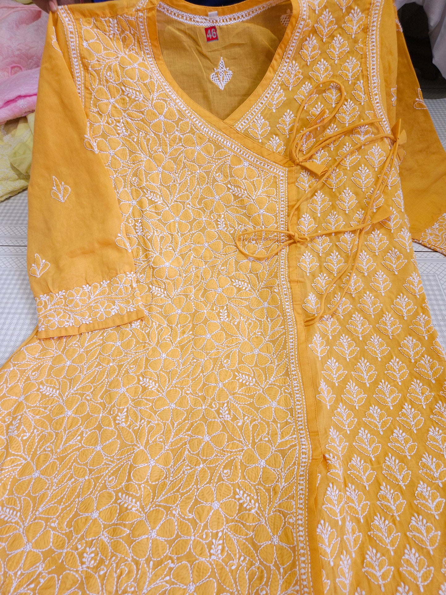 Soft Cotton Voil Angrakha Kurti (Mustard)