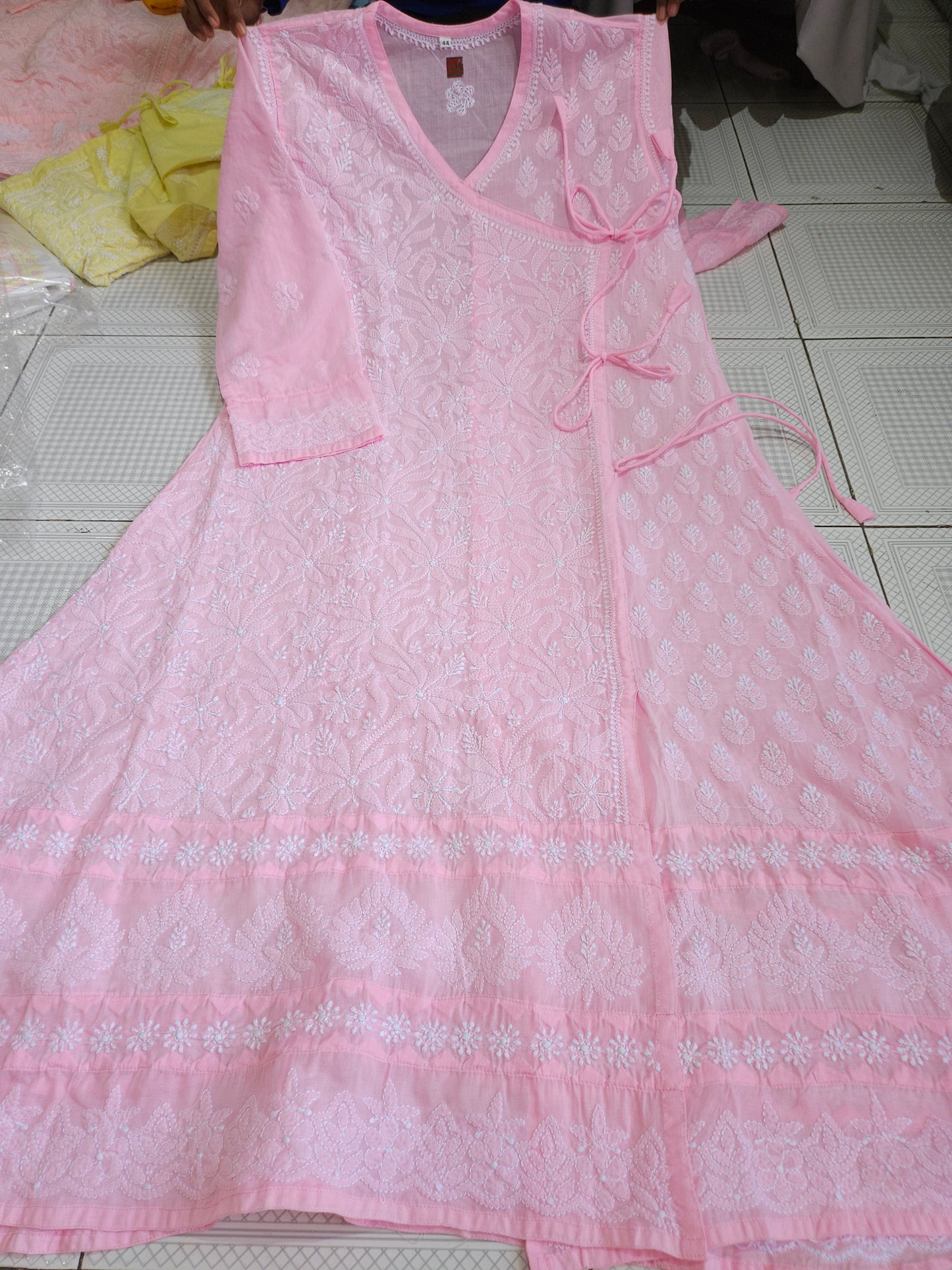 Soft Cotton Voil Angrakha Kurti (Bright Pink)