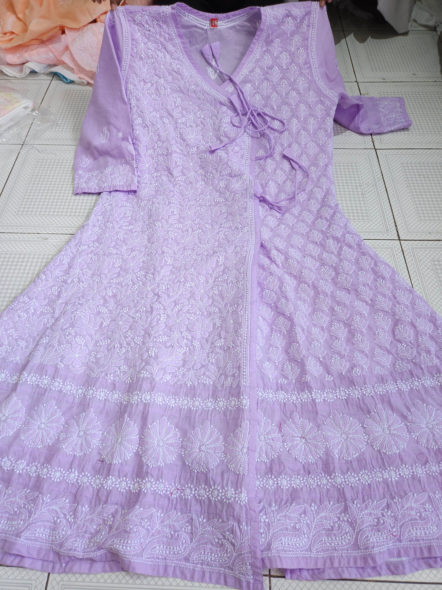 Soft Cotton Voil Angrakha Kurti (Lavender)