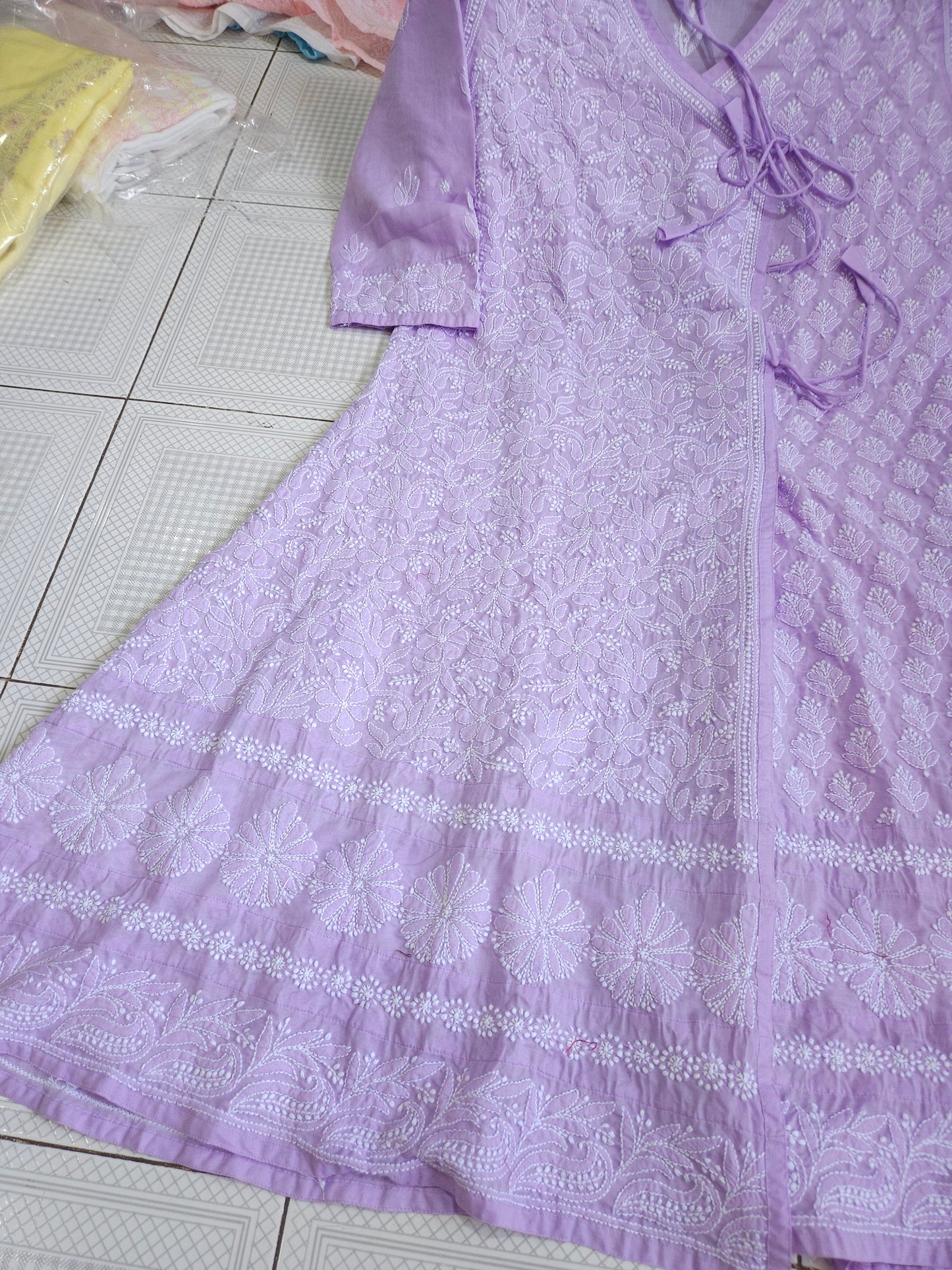 Soft Cotton Voil Angrakha Kurti (Lavender)