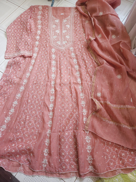 Malmal Chanderi 2piece Anarkali Ser