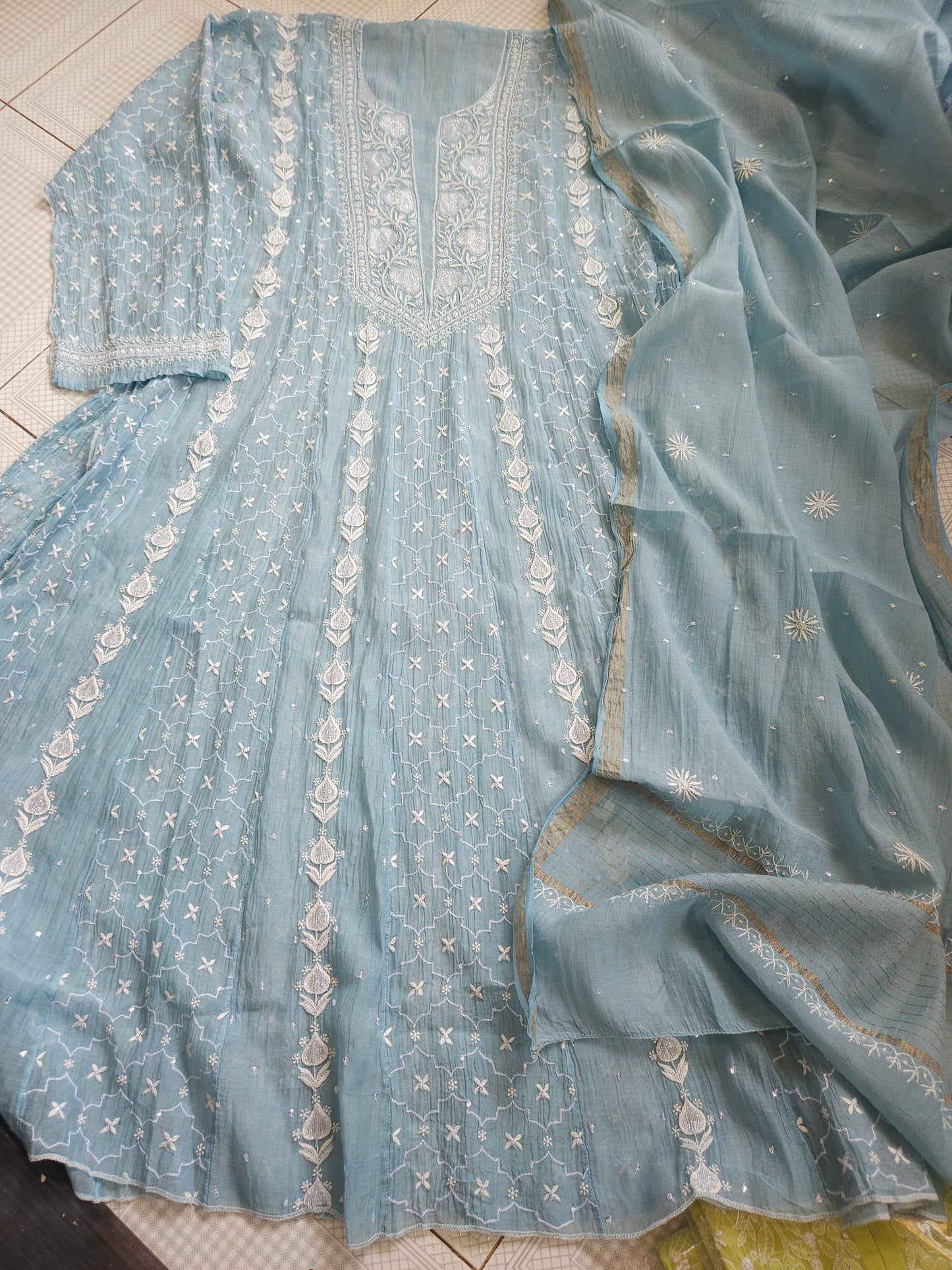 Malmal Chanderi 2piece Anarkali Ser