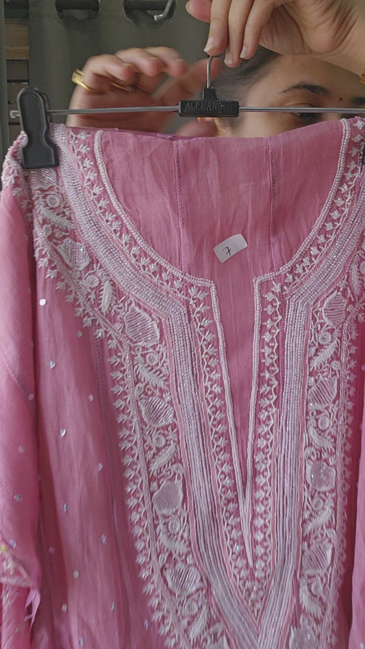 Product Code MCS025 Malmal Chanderi Anarkali Semistitched Set