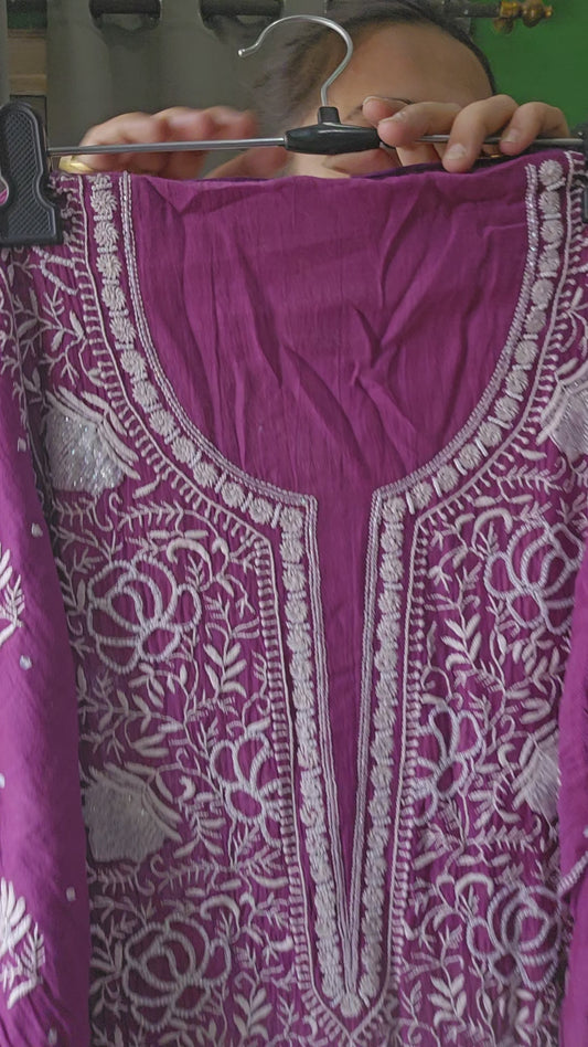 Product Code MCS020 Malmal Chanderi Semistitched Set
