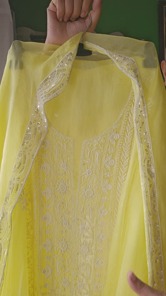 Organza Silk 2-Piece Set (Neon Yellow)