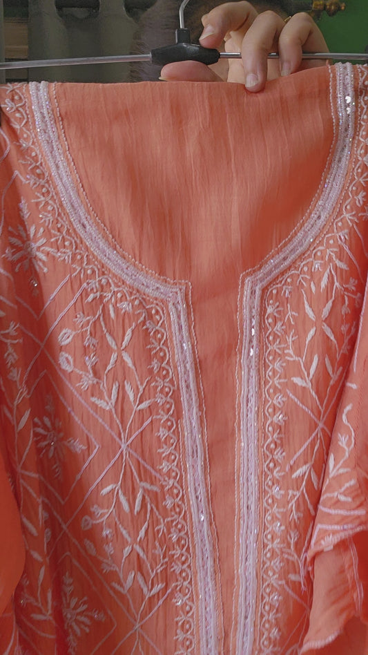 Product Code MCS018 Malmal Chanderi Semistitched Set