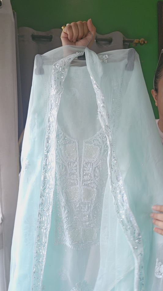 Organza Silk 2-Piece Set (Light Firozi Blue)