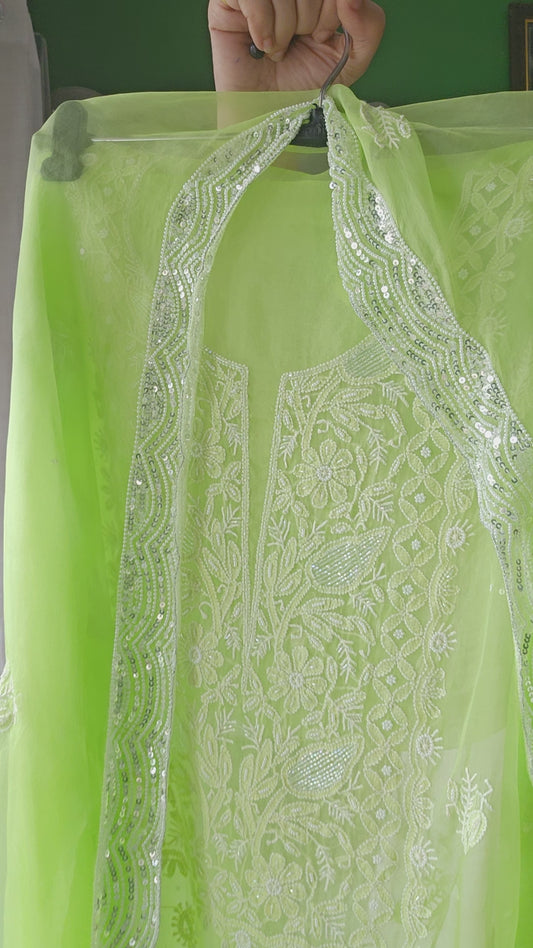 Organza Silk 2-Piece Set (Bright Green)
