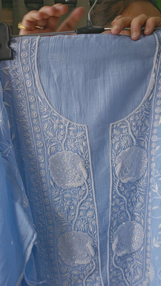 Product Code MCS017 Malmal Chanderi Semistitched Set