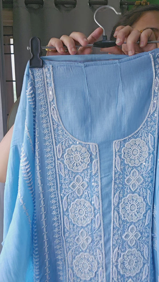 Product Code MCS023 Malmal Chanderi  Semistitched Set