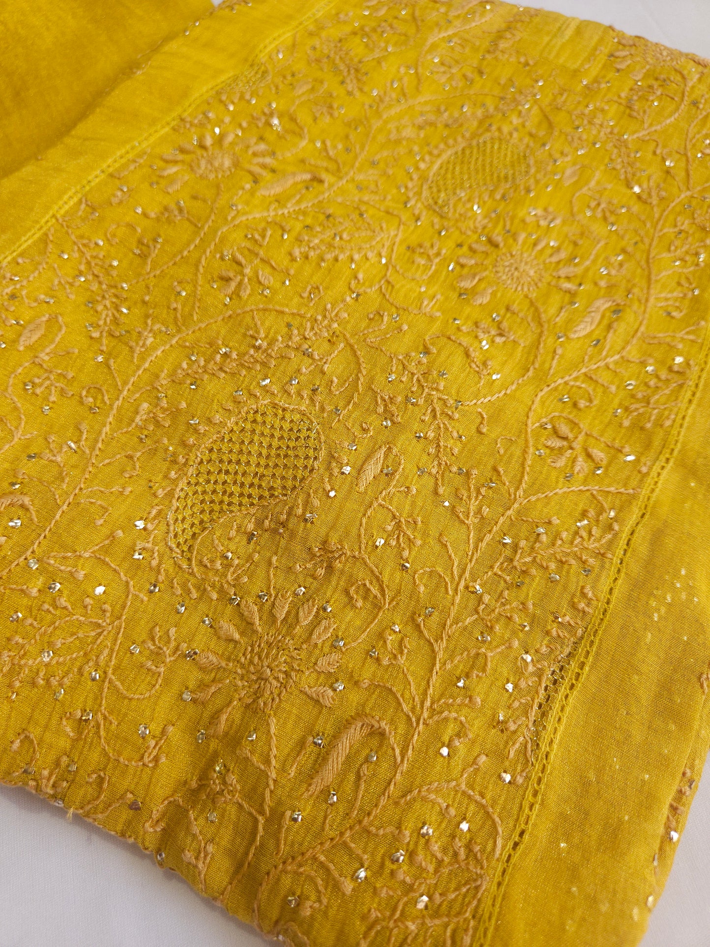 Pure Zari Tissue 2Piece Semistiched Chikankari Anarkali Set