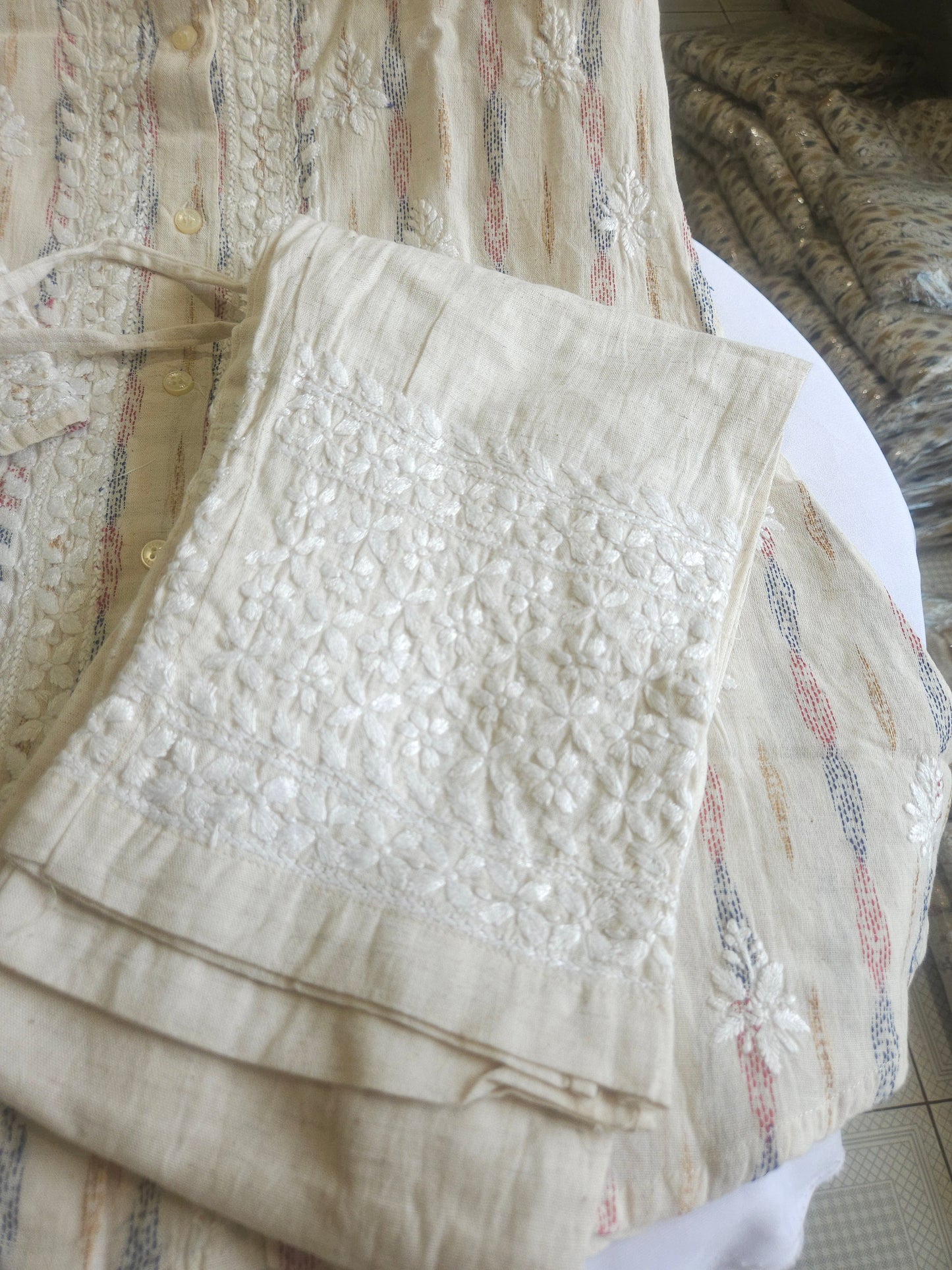 Ikkat Cotton Chikankari Coord Set 2piece Stitched