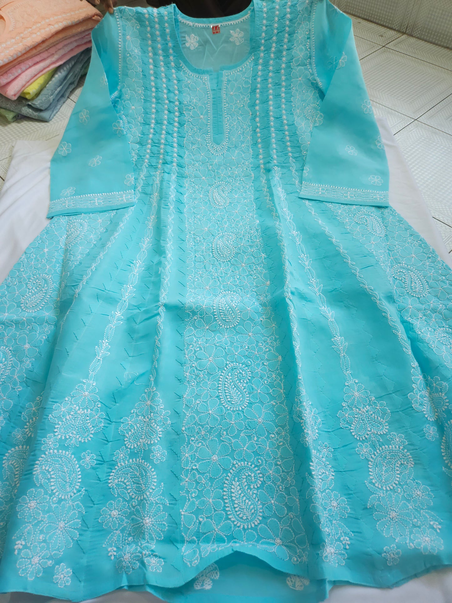 Cotton Voi Daraz Heavy Chikankari Anarkali  Stitched