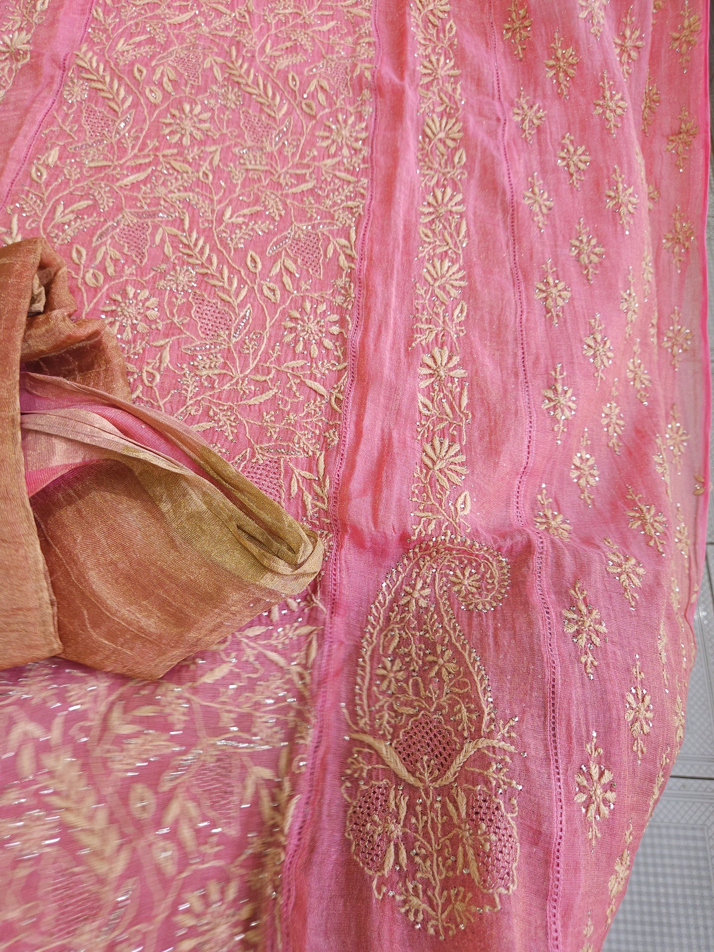 Pure Zari Tissue 2piece Aline Chikankari Suit