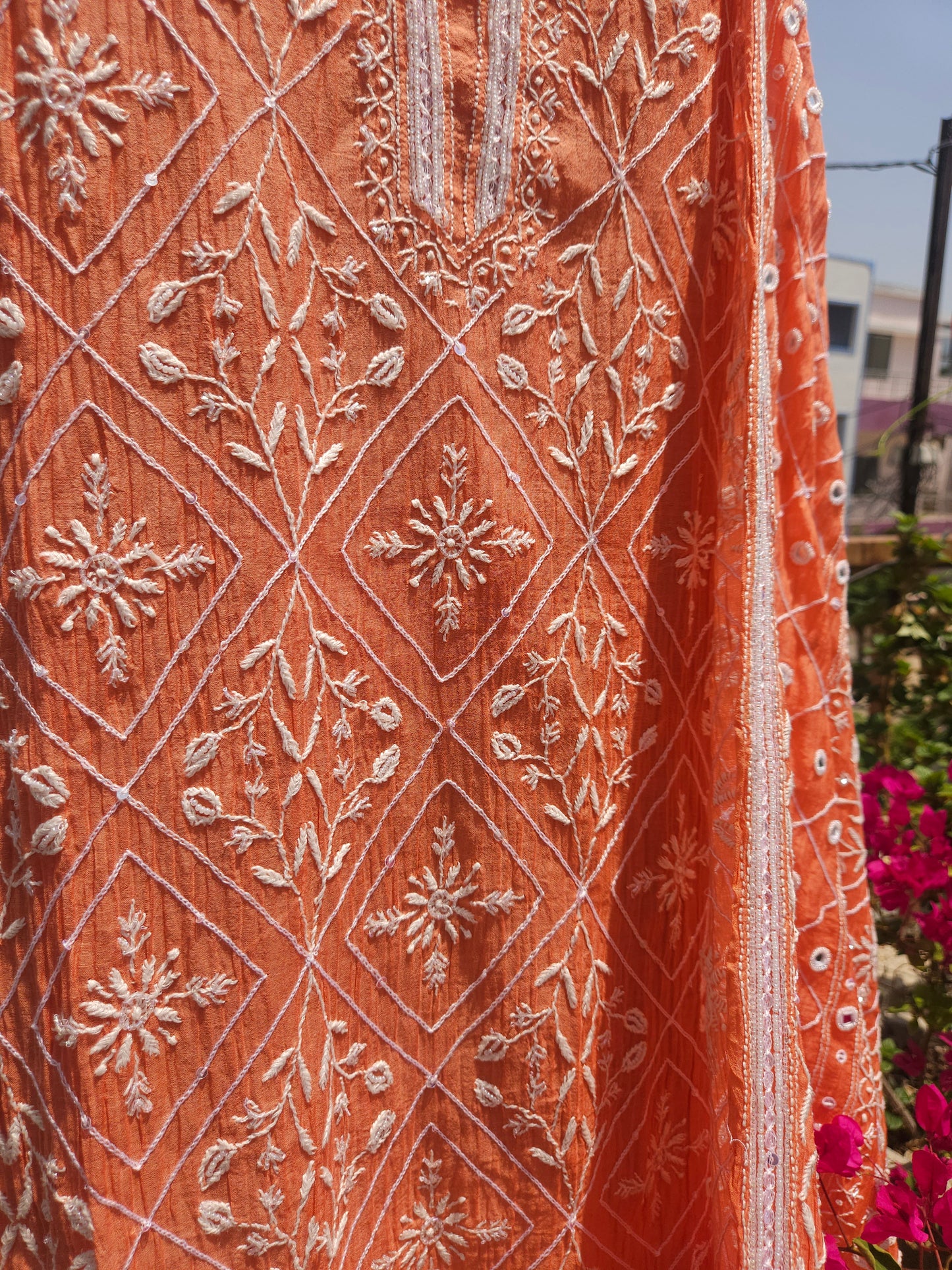 Malmal Chanderi Full Jaal 2Piece Mirror work Semistiched Suit