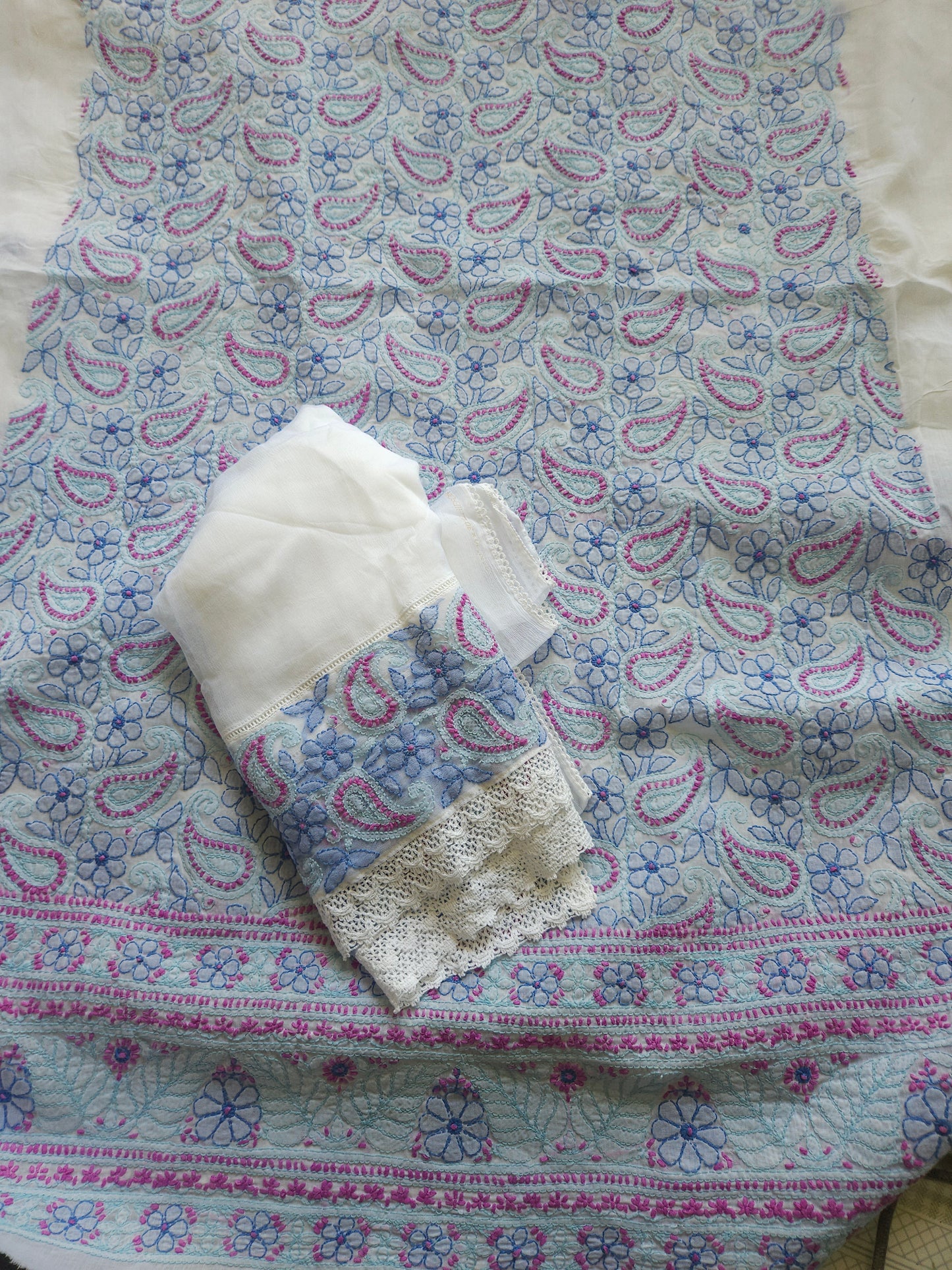 Cotton Voil 3Piece Chikankari Designer Dupatta Set