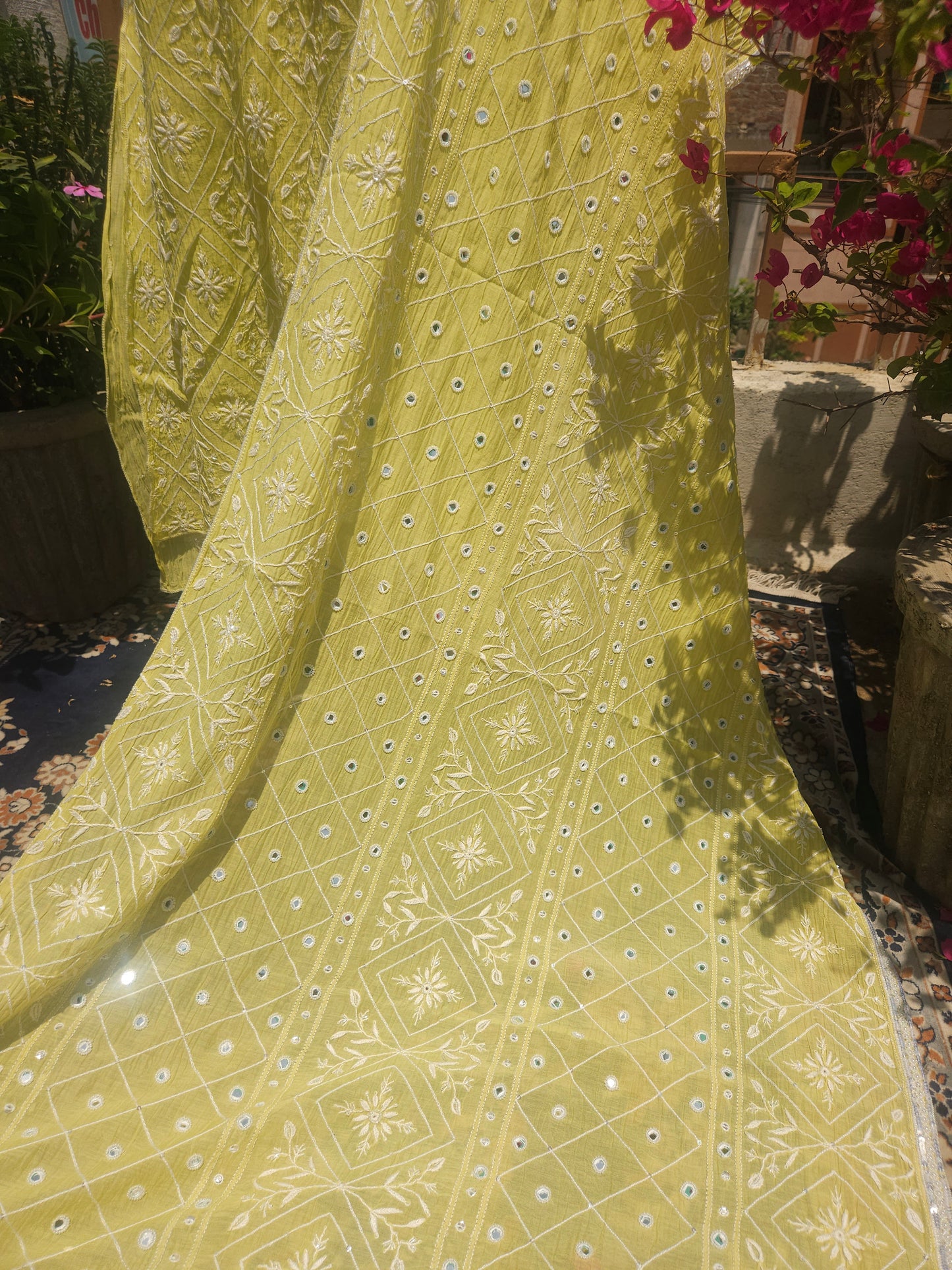 Malmal Chanderi Full Jaal Mirror work 2Piece Semistiched Suit