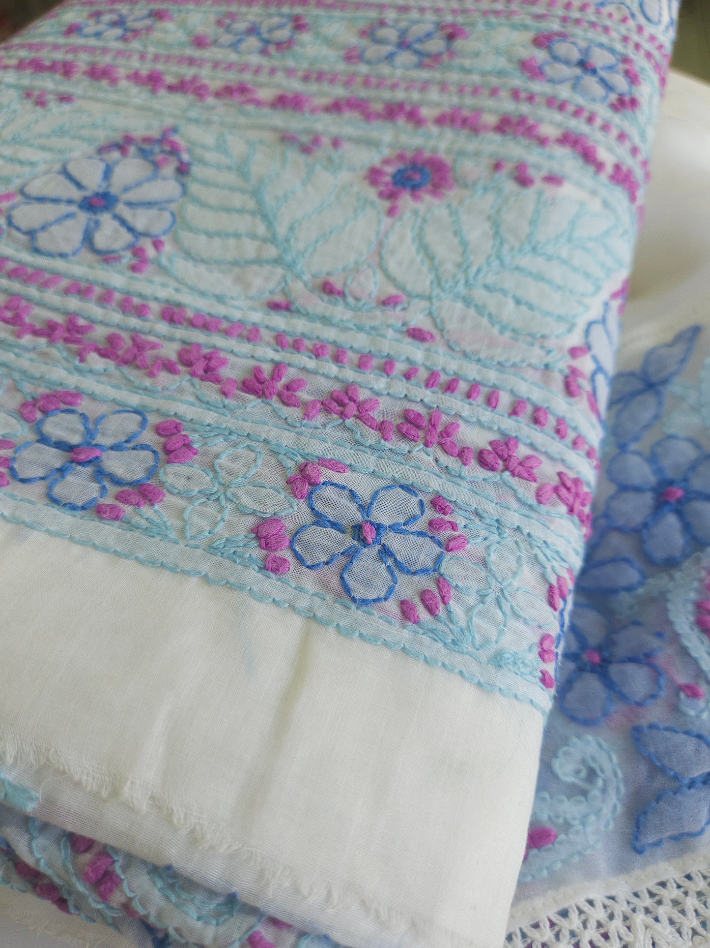 Cotton Voil 3Piece Chikankari Designer Dupatta Set