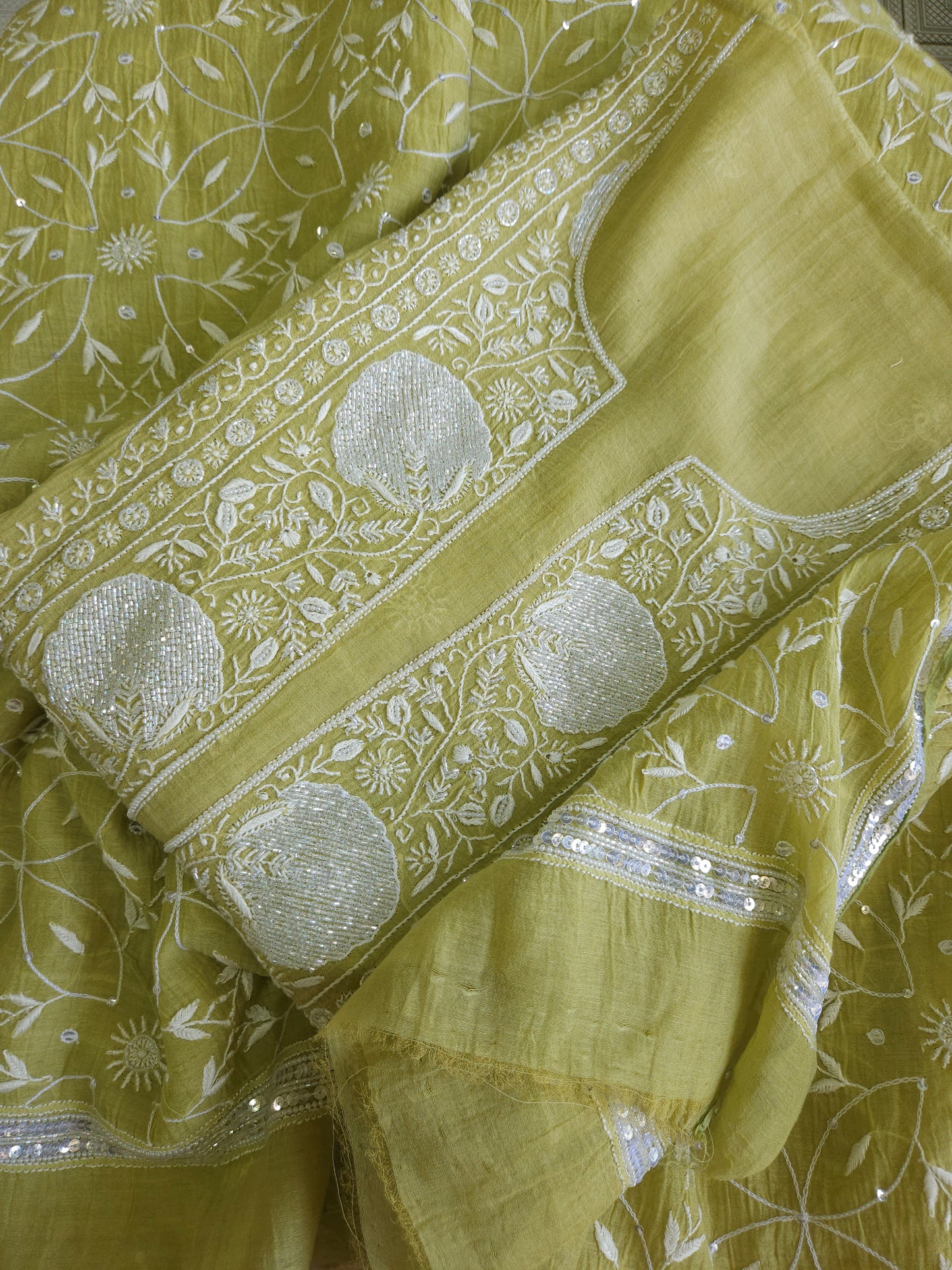 Malmal Chanderi Full Jaal 2piece Semistiched Suit