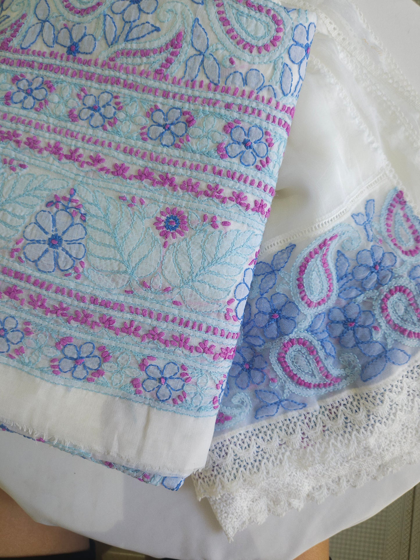 Cotton Voil 3Piece Chikankari Designer Dupatta Set