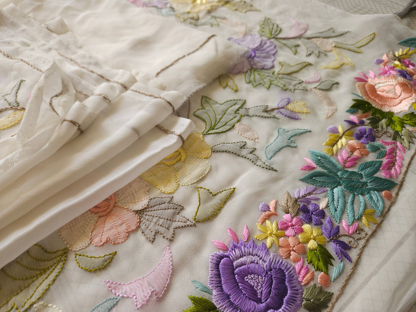 Pure Georgette Shadow Chikankari Parsigara 2Piece Unstiched Suit