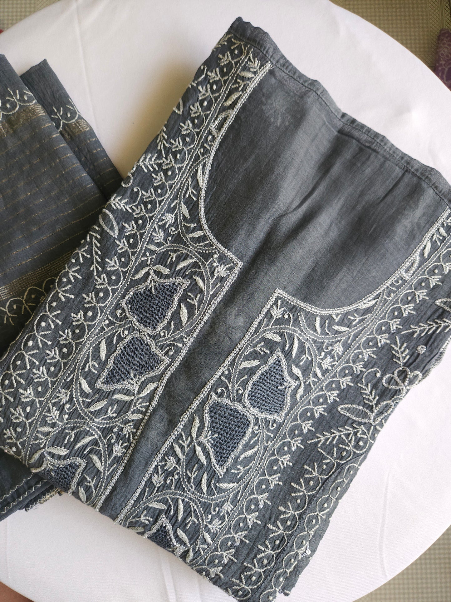 Malmal Chanderi 2Piece Semistiched Suit