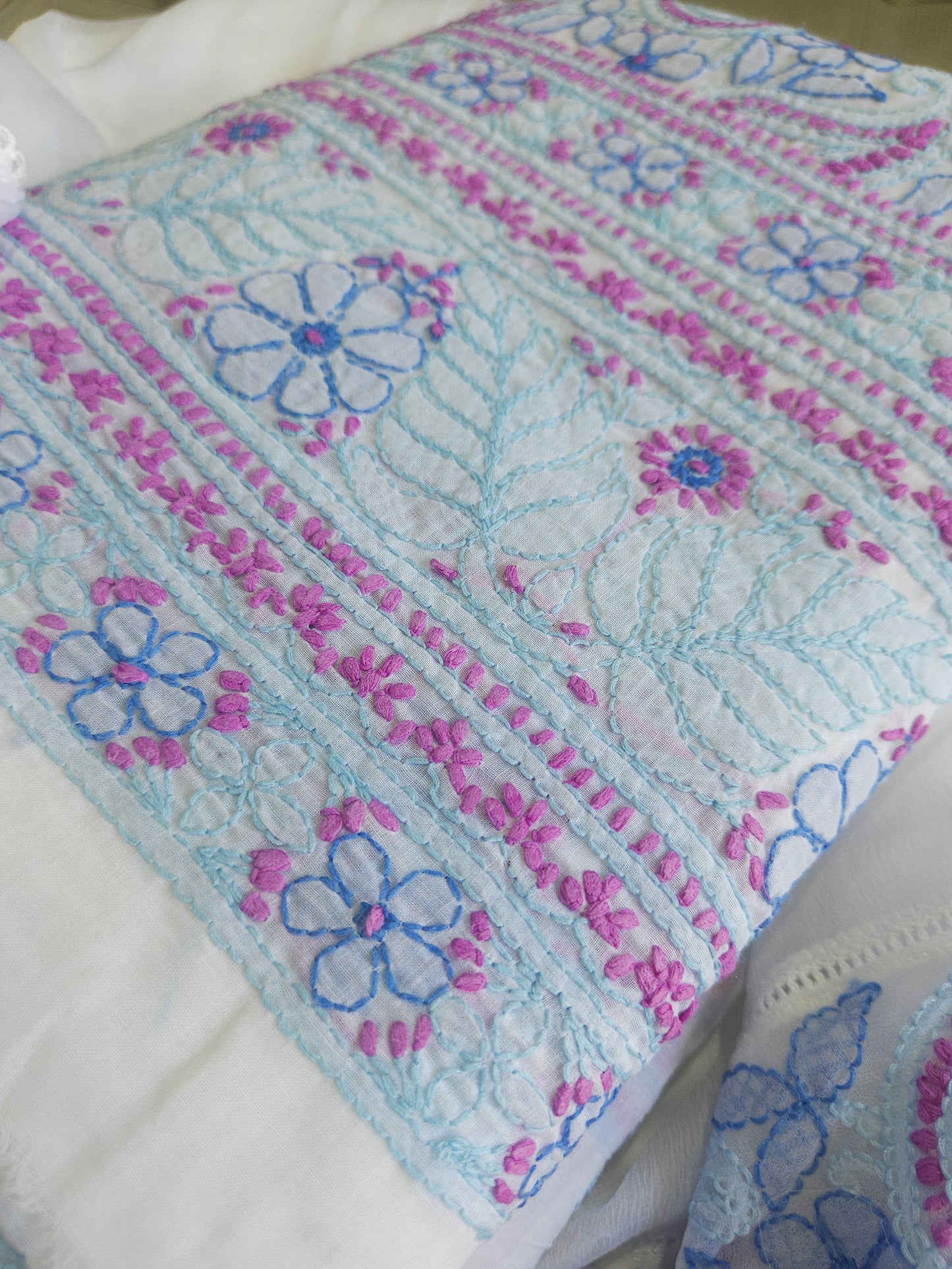 Cotton Voil 3Piece Chikankari Designer Dupatta Set