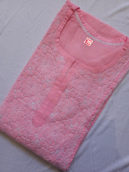 Cotton Voil Stitched Kurtis Pink (PS072)