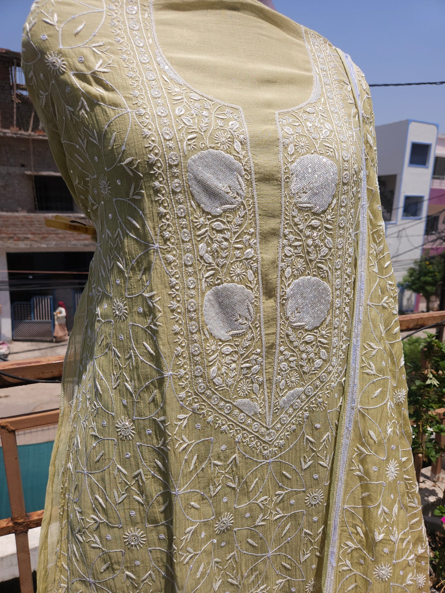 Malmal Chanderi Full Jaal 2piece Semistiched Suit