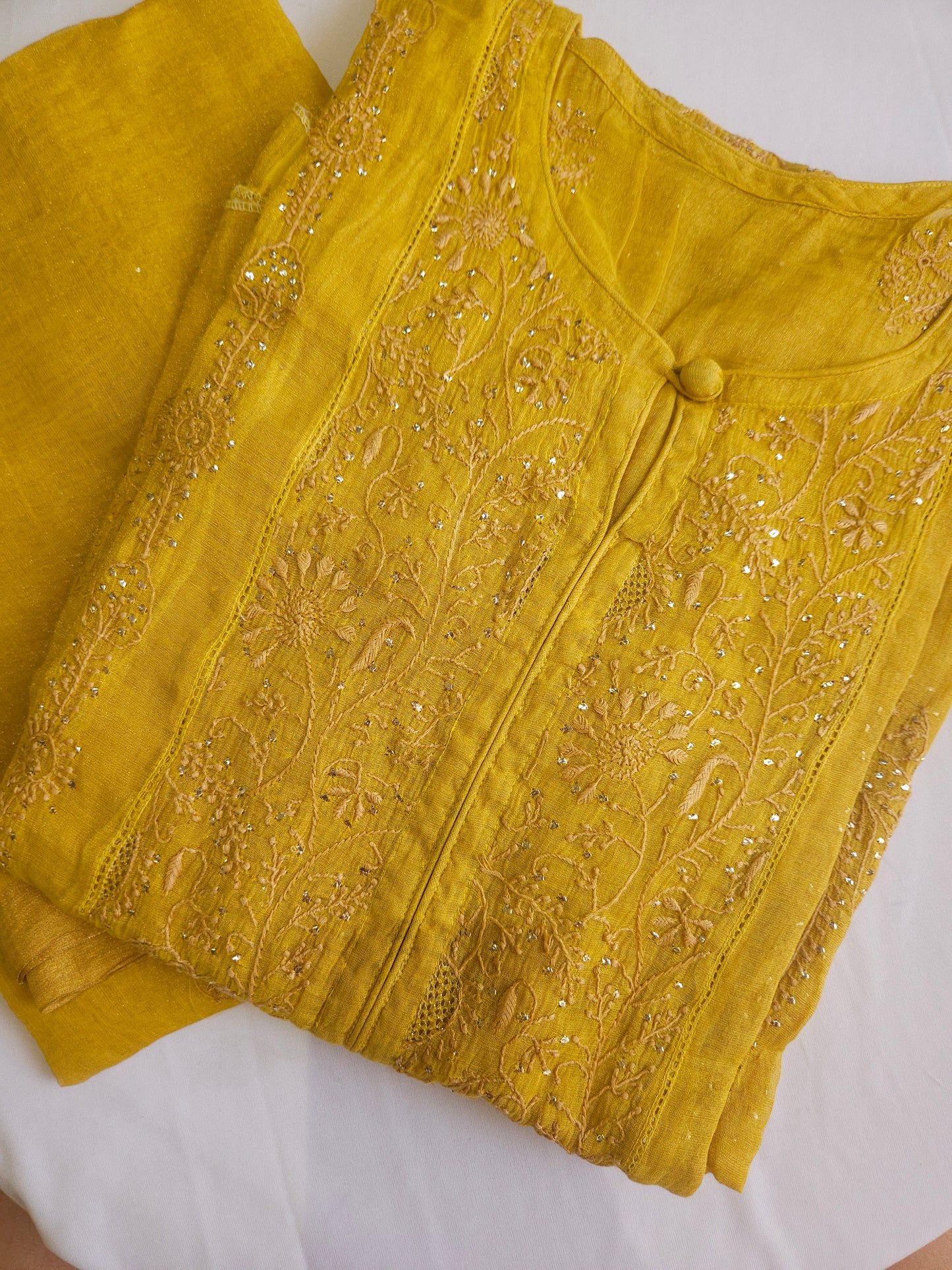 Pure Zari Tissue 2Piece Semistiched Chikankari Anarkali Set