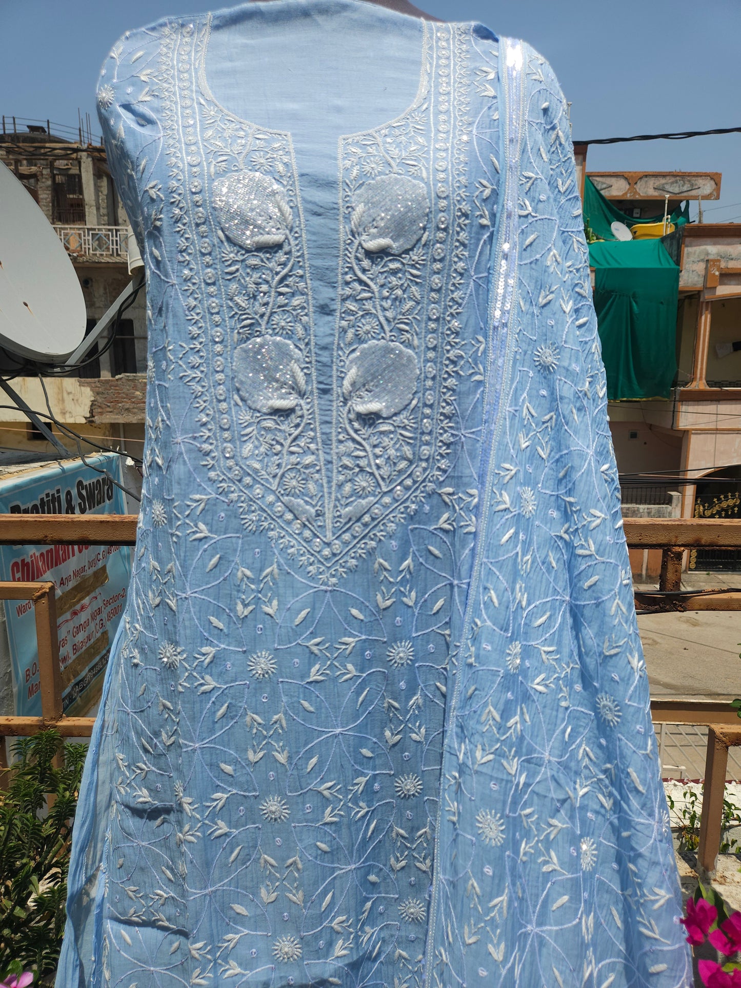 Malmal Chanderi Full Jaal 2Piece Semistiched Suit