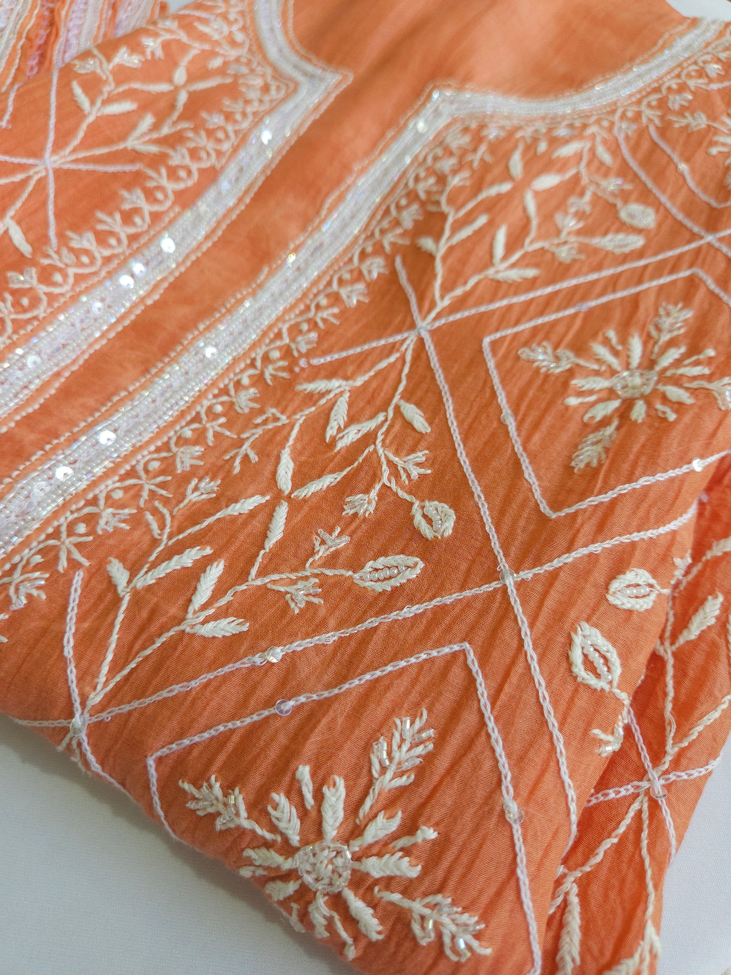 Malmal Chanderi Full Jaal 2Piece Mirror work Semistiched Suit