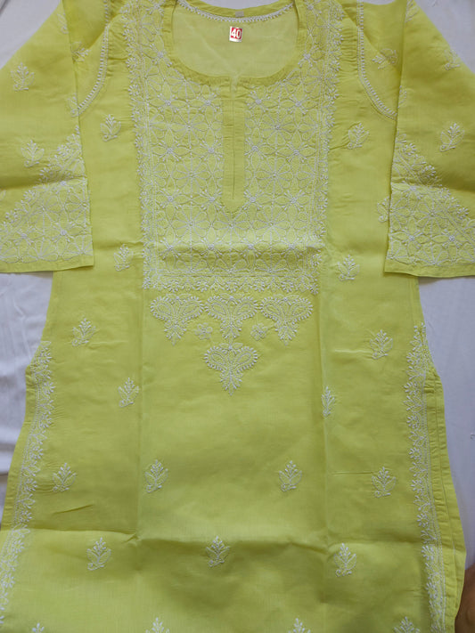 Cotton Voil Stitched Kurtis Lime Green (PS072)