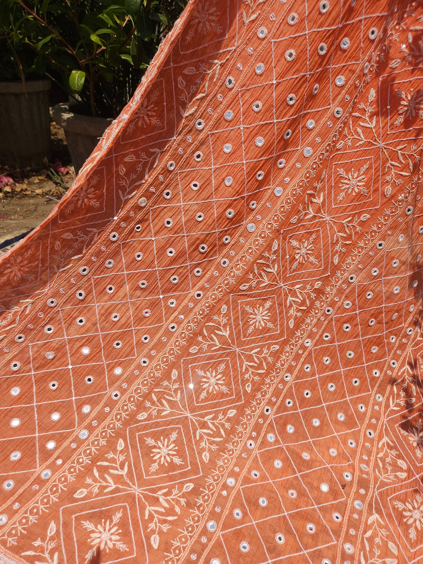 Malmal Chanderi Full Jaal 2Piece Mirror work Semistiched Suit