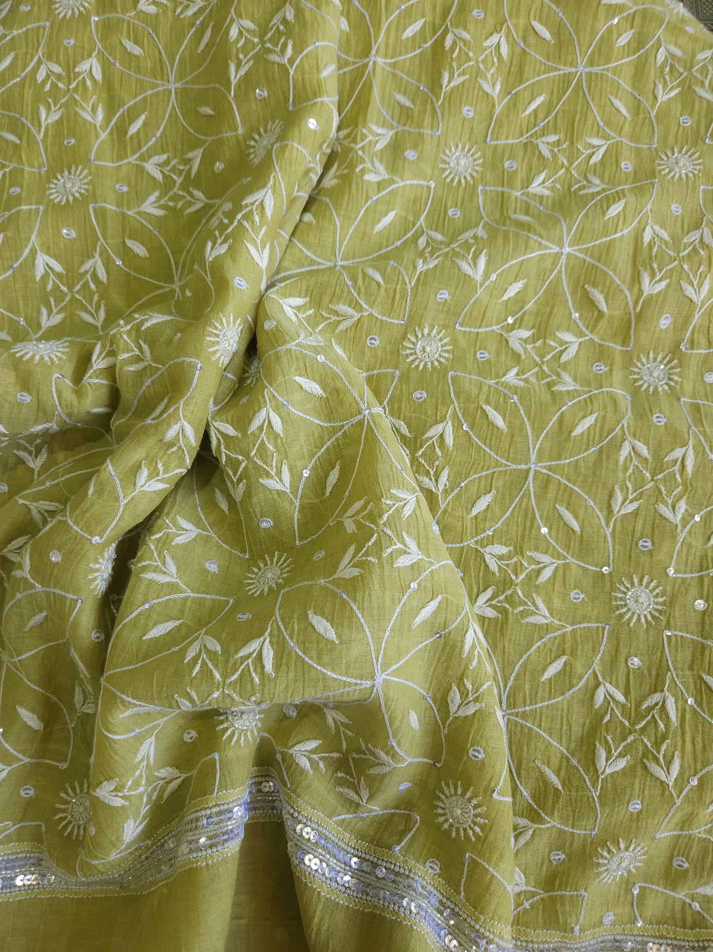 Malmal Chanderi Full Jaal 2piece Semistiched Suit
