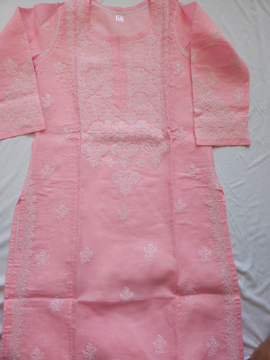 Cotton Voil Stitched Kurtis Pink (PS072)