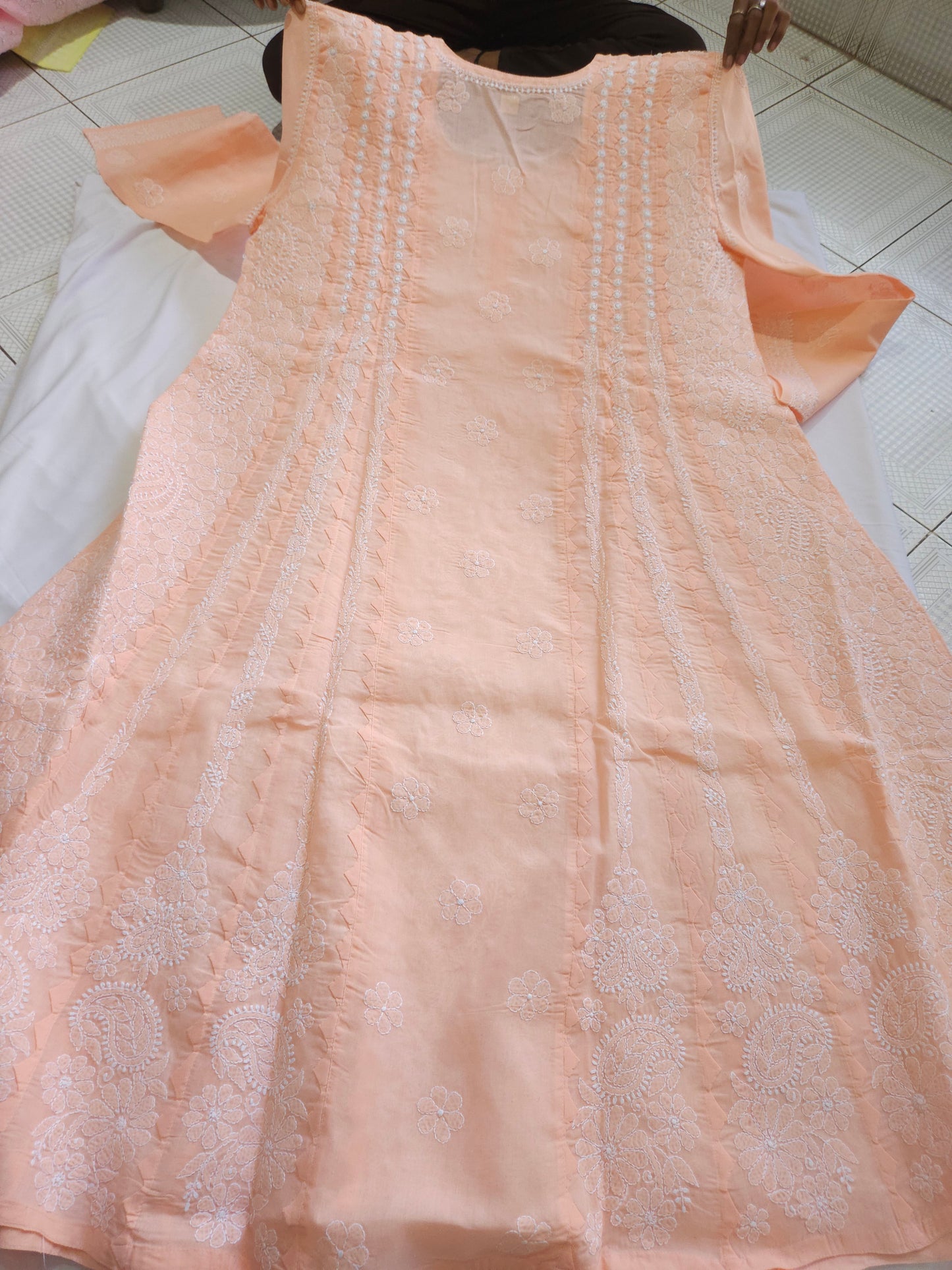 Cotton Voil Daraz  Heavy Chikankari Anarkali Stitched