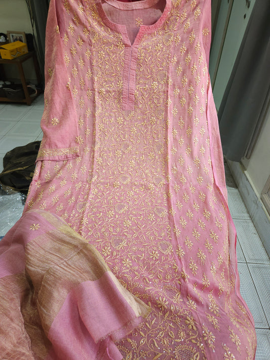 Pure Zari Tissue 2Piece Chikankari Suir