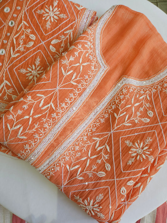 Malmal Chanderi Full Jaal 2Piece Mirror work Semistiched Suit