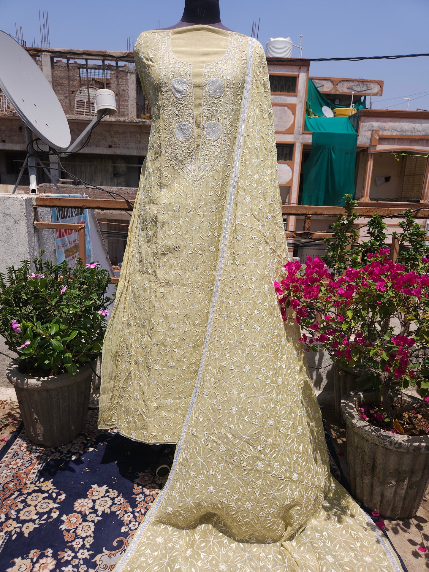 Malmal Chanderi Full Jaal 2piece Semistiched Suit