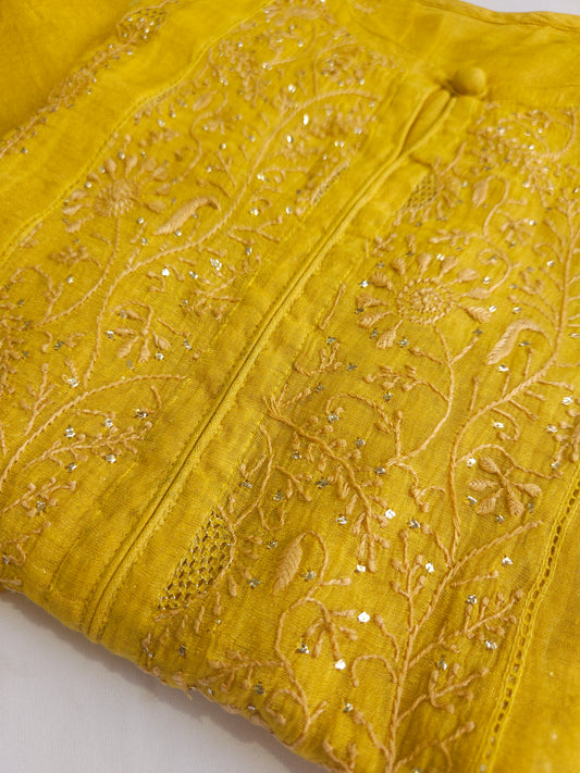Pure Zari Tissue 2Piece Semistiched Chikankari Anarkali Set