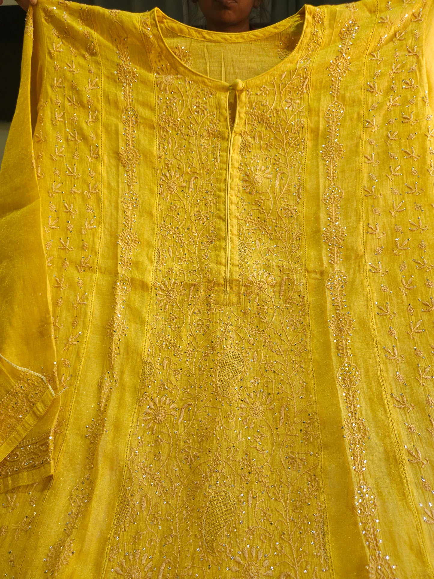 Pure Zari Tissue 2Piece Semistiched Chikankari Anarkali Set