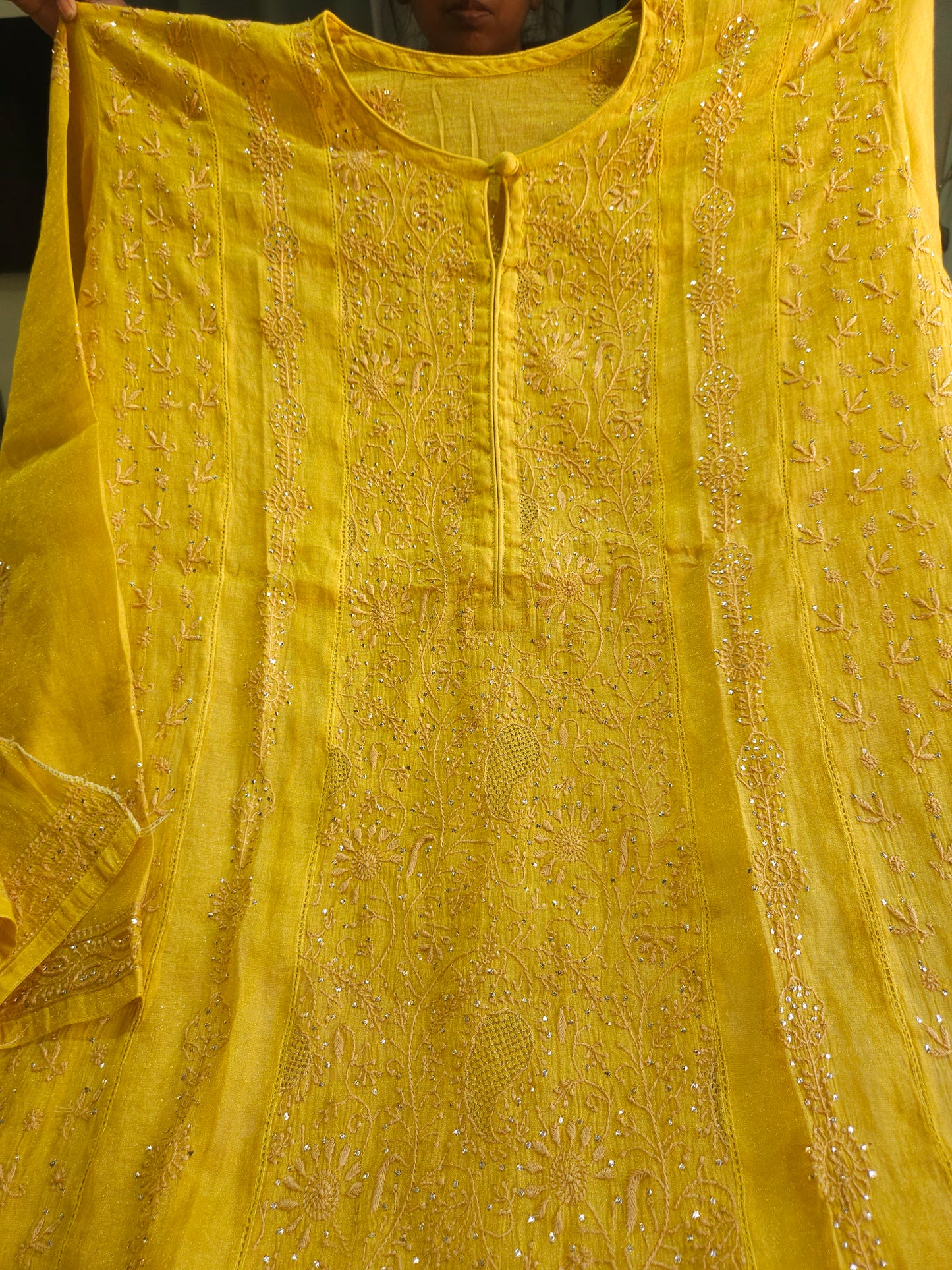 Pure Zari Tissue 2Piece Semistiched Chikankari Anarkali Set