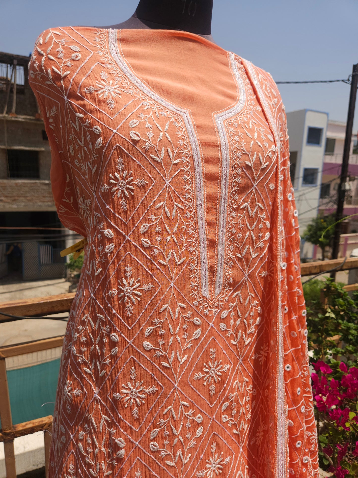 Malmal Chanderi Full Jaal 2Piece Mirror work Semistiched Suit
