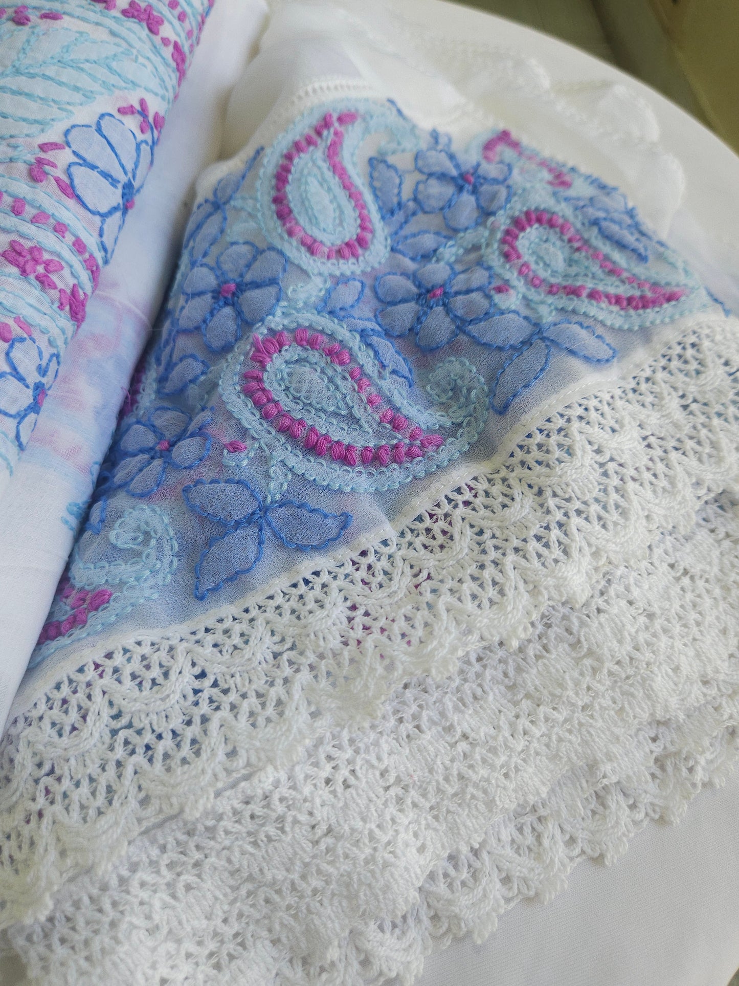 Cotton Voil 3Piece Chikankari Designer Dupatta Set