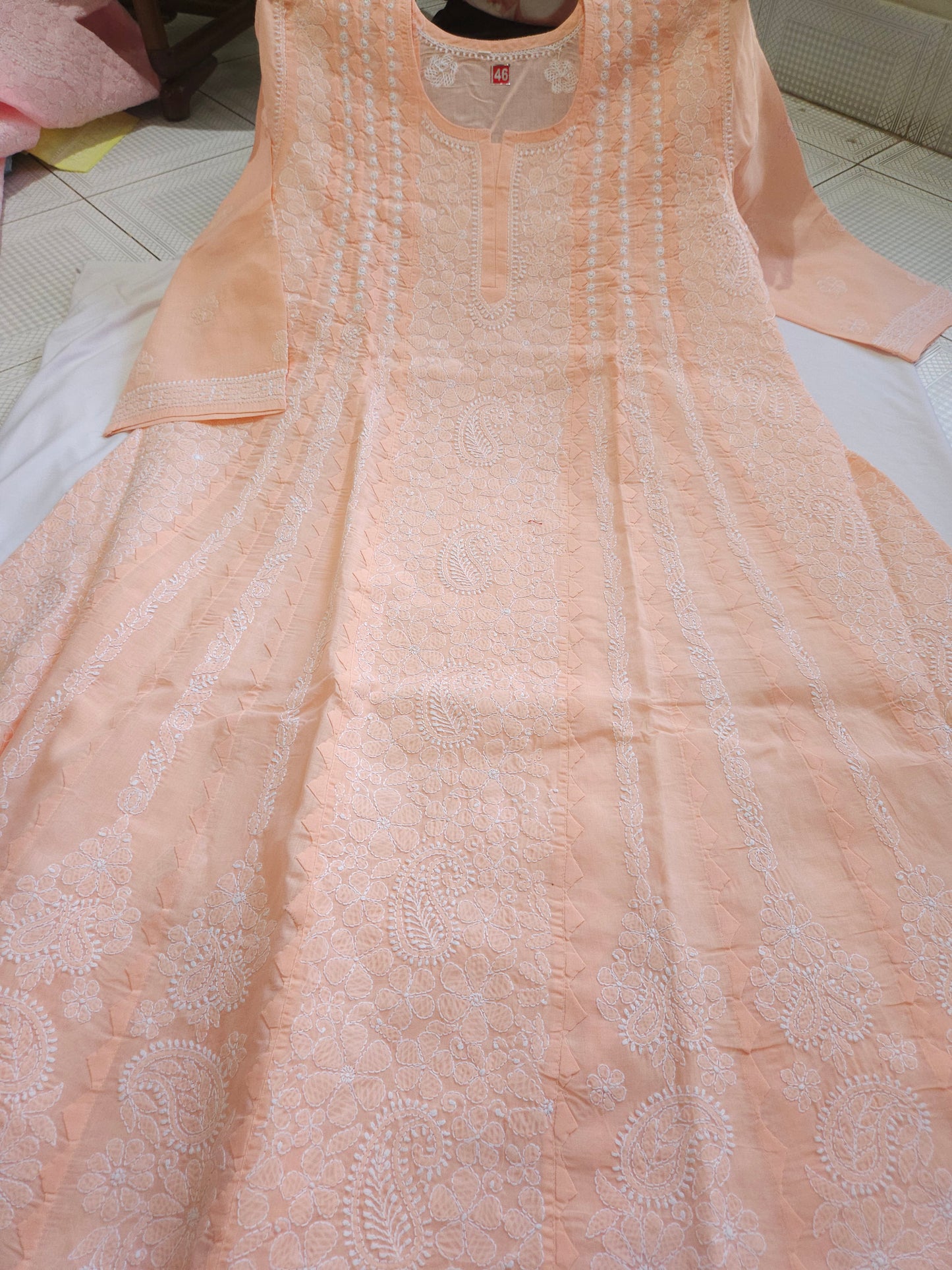 Cotton Voil Daraz  Heavy Chikankari Anarkali Stitched
