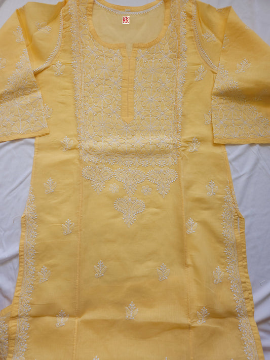 Cotton Voil Stitched Kurtis Butter Yellow (PS072)